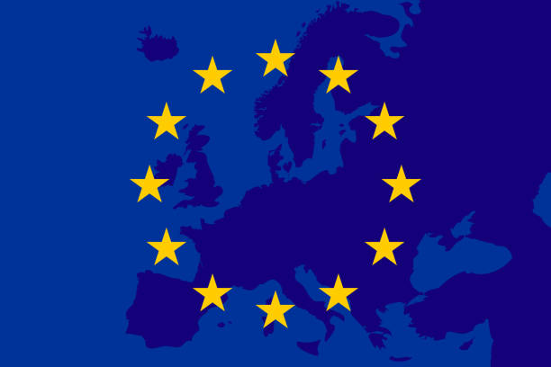 flag of European Union and map of Europe background. Eu sing. Vector illustration